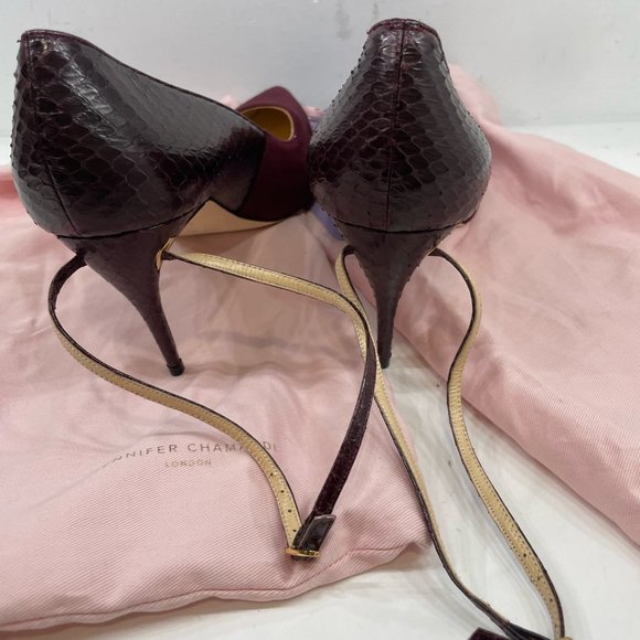 Jennifer Chamandi Suede burgundy and Snake Maroon Heels, Size 42 heel, movie use - Picture 9 of 10